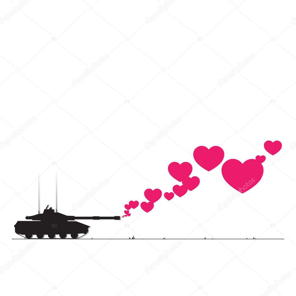 Abstract vector illustration with tank and hearts.