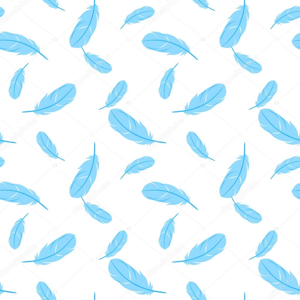 Blue feathers on white background. Vector illustration