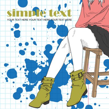 grunge zemin üzerine yeşil Çizmeli kız moda. vektör çizim.