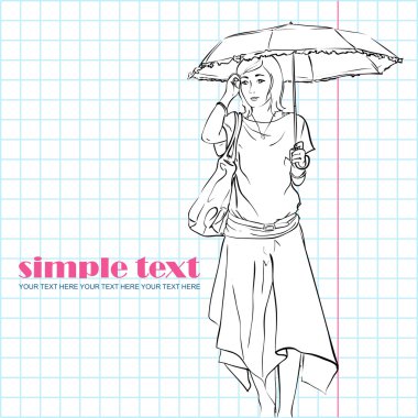 Kroki tarzı kız moda. vektör çizim. metin için yer.