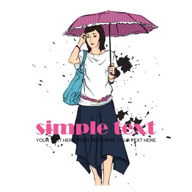 Kroki tarzı kız moda. vektör çizim. metin için yer.