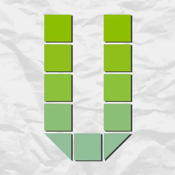 Alfabet u van pleinen en driehoeken op een papier-achtergrond. vectorillustratie — Stockvector