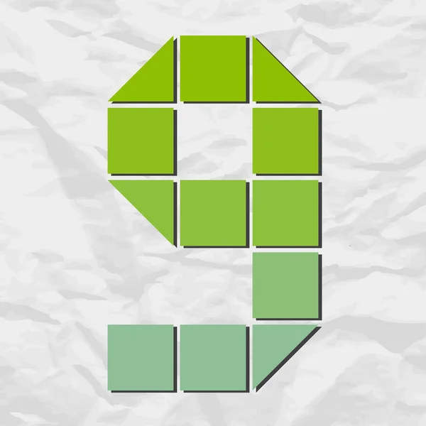 Número 9 de cuadrados y triángulos sobre un fondo de papel. Ilustración vectorial — Archivo Imágenes Vectoriales