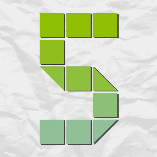 Número 5 de cuadrados y triángulos sobre un fondo de papel. Ilustración vectorial — Archivo Imágenes Vectoriales