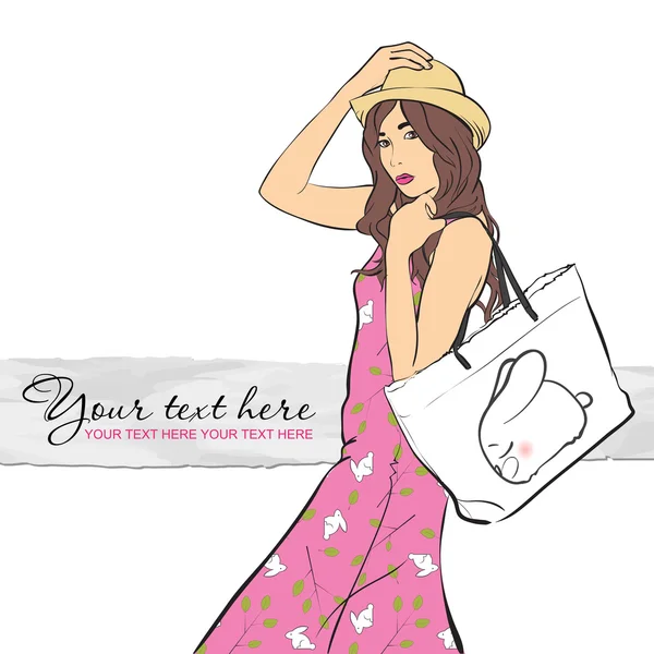 Girl in sketch style. Vector illustration. Place for your text. — Stock Vector