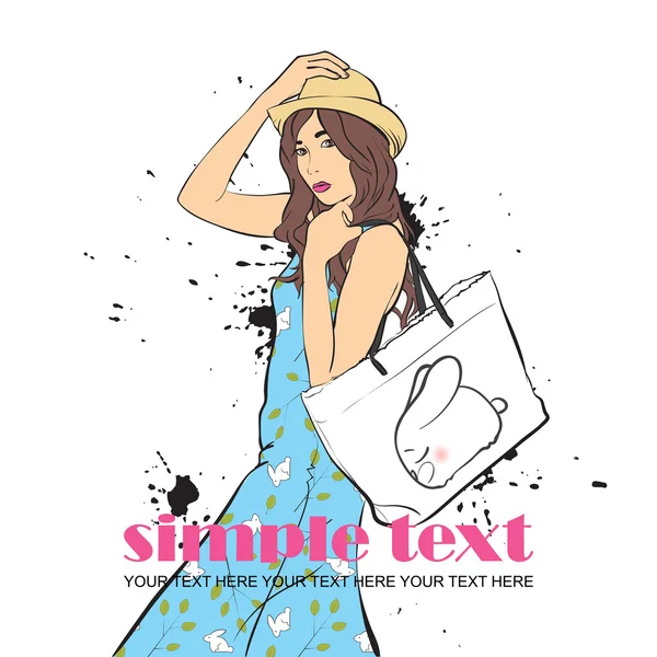 Girl in sketch style. Vector illustration. Place for your text. — Stock Vector