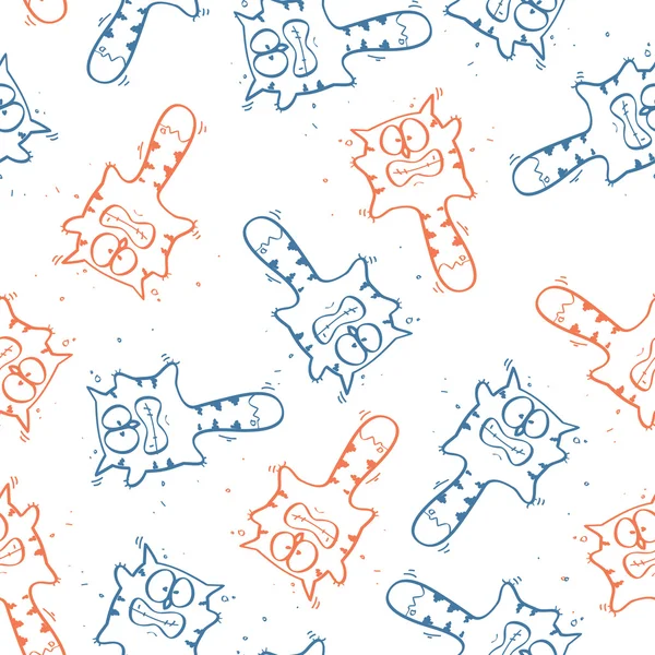 Bezešvá textura s vtipné kreslené kočky. vektorové ilustrace. — Stockový vektor