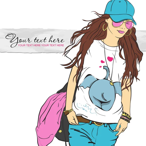 Sexy fashion girl in sketch style. Place for your text. — Stock Vector