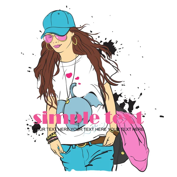 Sexy fashion girl in sketch style. Place for your text. — Stock Vector