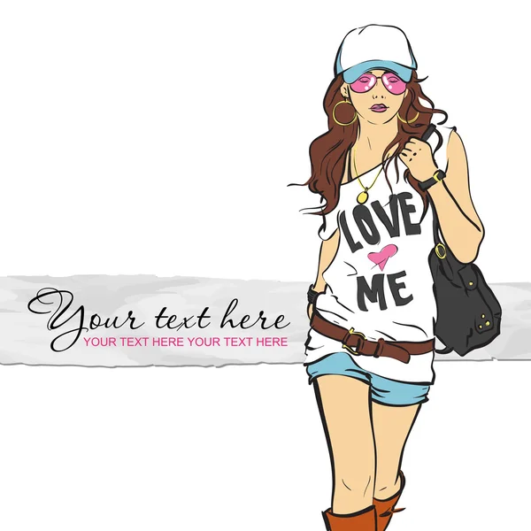 Sexy chica de moda en estilo de boceto. Ilustración vectorial — Vector de stock