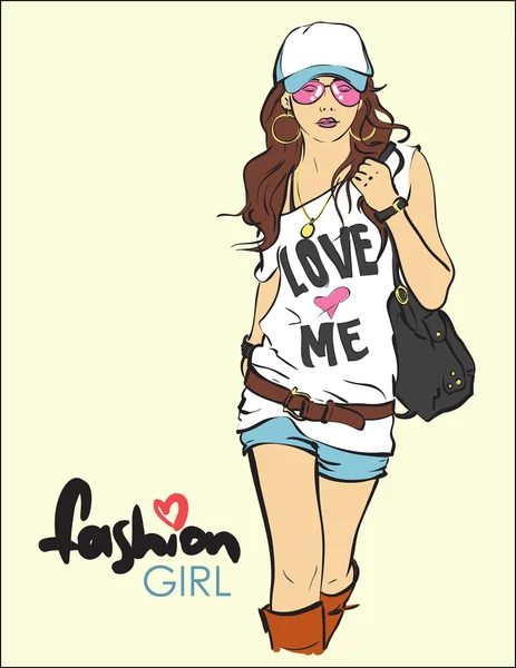 Sexy fashion girl in sketch style. Vector illustration — Stock Vector