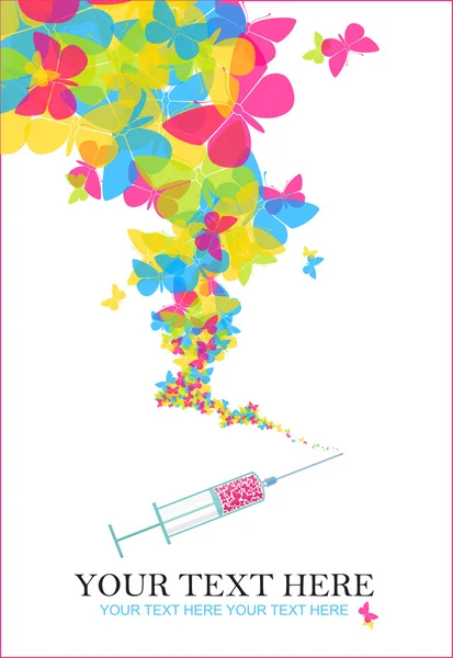 Syringe with butterflies. Vector illustration — Stock Vector