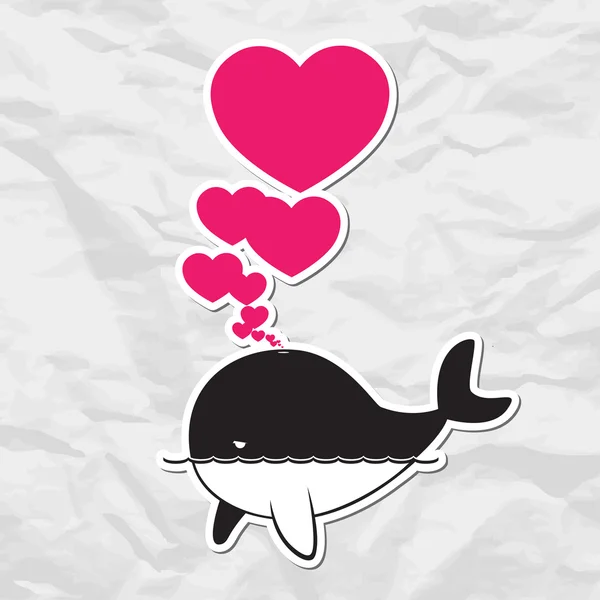 Illustrazione astratta di balena con cuori su sfondo cartaceo . — Vettoriale Stock