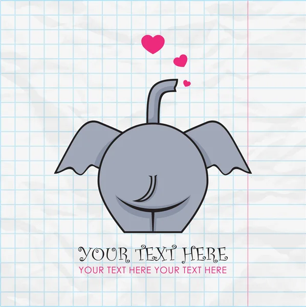 Funny elephant and hearts on a paper-background. Vector illustration. Place for your text. — Stock Vector