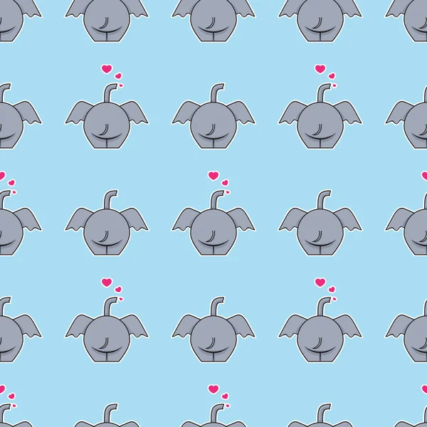 Texture sans couture avec des éléphants de dessin animé et des coeurs. Vecteur — Image vectorielle