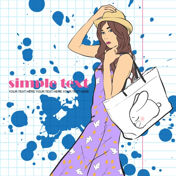 Fashion girl in sketch-style. Vector illustration. Place for your text. — Stock Vector