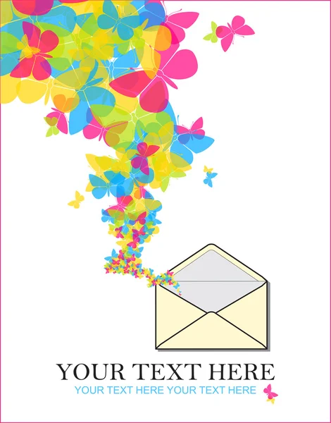 Abstract vector illustration with envelope and butterflies. Place for your text. — Stock Vector