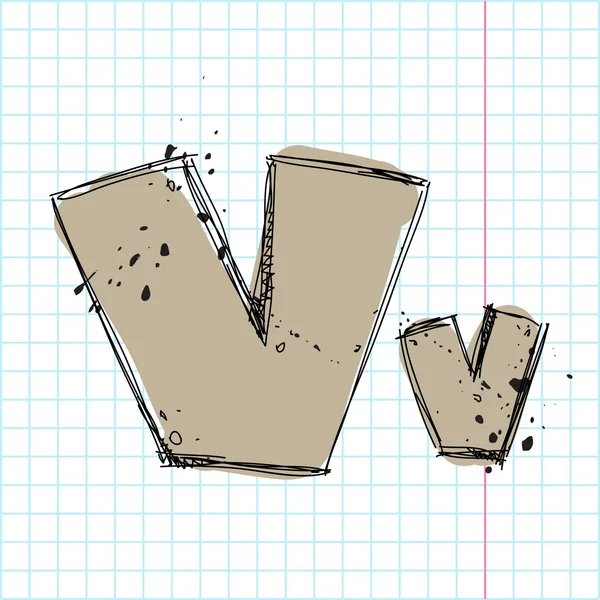 Handgezeichneter Buchstabe v auf einem Schreibbuch-Backgr. Vektorillustration — Stockvektor