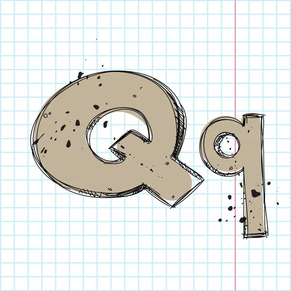 Hand dras bokstaven q på en skrift-bok-bakgrunds ound. vektor illustration — Stock vektor