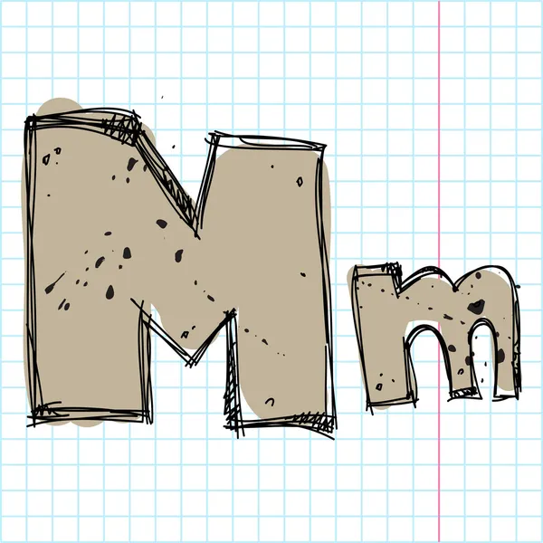 Letra dibujada a mano m en una escritura-libro-backgr libra. Ilustración vectorial — Vector de stock