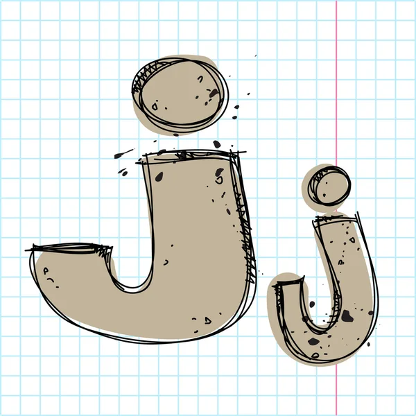 Handgezeichneter Buchstabe j auf einem Schreibbuch-Backgr. Vektorillustration — Stockvektor