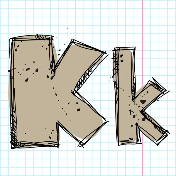 Hand drawn letter k on a writing-book-backgr ound. Vector illustration — Stock Vector