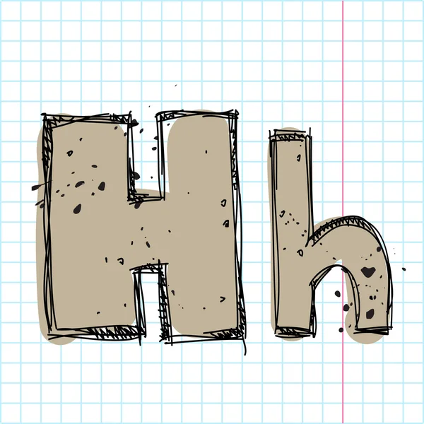 Lettera h disegnata a mano su un libro di scrittura-backgr. Illustrazione vettoriale — Vettoriale Stock