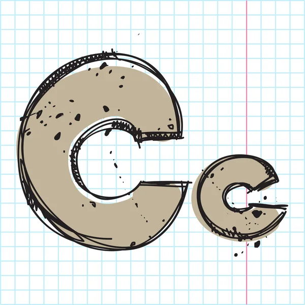 Hand drawn letter c on a writing-book-backgr ound. Vector illustration — Stock Vector