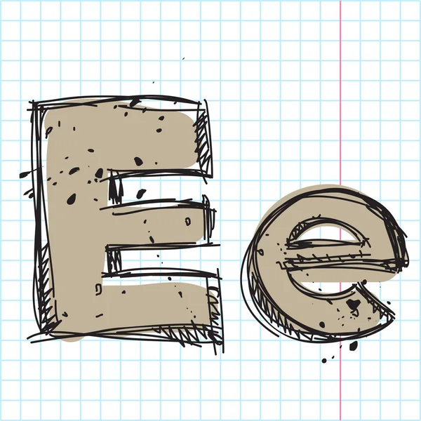 Hand drawn letter e on a writing-book-backgr ound. Vector illustration — Stock Vector