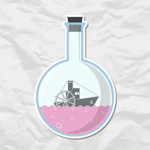 Abstract vector illustration of flask with steamship. — Stock Vector