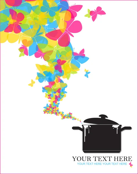 Abstract vector illustration with pan and butterflies. Place for your text. — Stock Vector