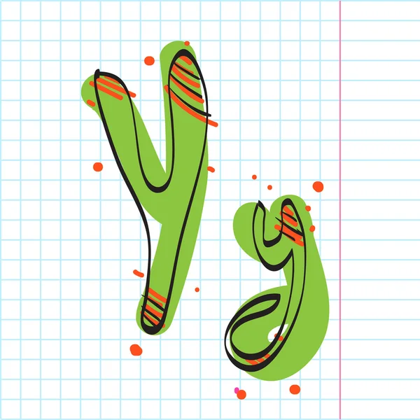 Letter y from candy alphabet on a writing-book-background. Vector illustration — Stock Vector