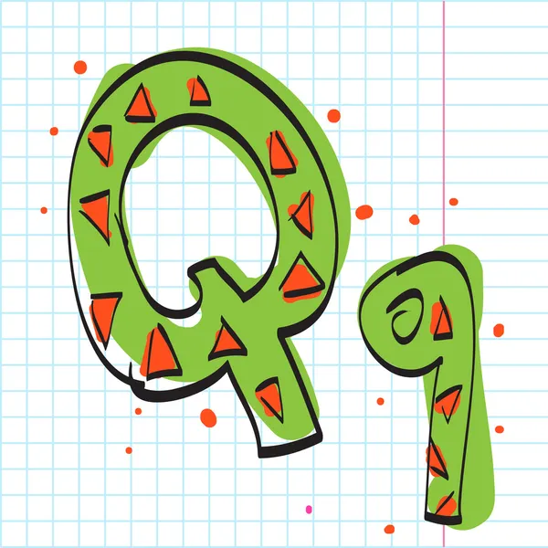 Alfabet q van snoep alfabet op een schrijven-boek-achtergrond. vectorillustratie — Stockvector