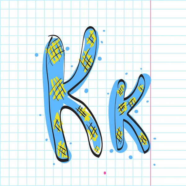 Letter k from candy alphabet on a writing-book-background. Vector illustration — Stock Vector