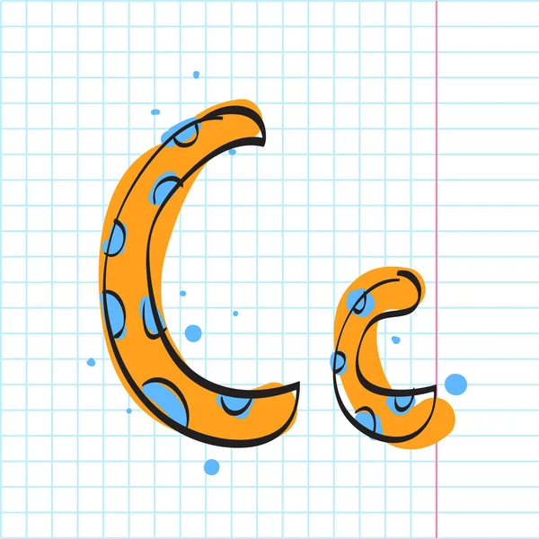 Buchstabe c aus dem Bonbonalphabet auf einem Schreibbuch-Hintergrund. Vektorillustration — Stockvektor
