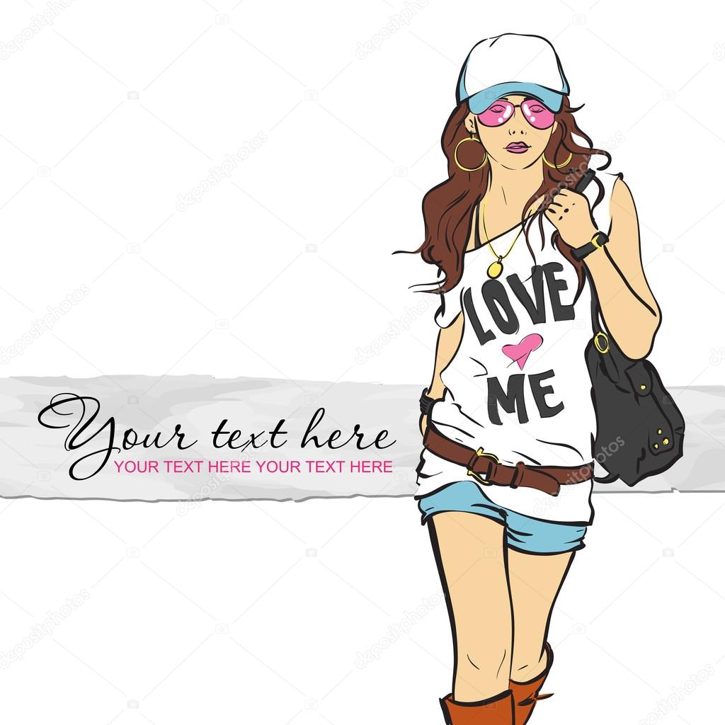 Sexy fashion girl in sketch style. Vector illustration