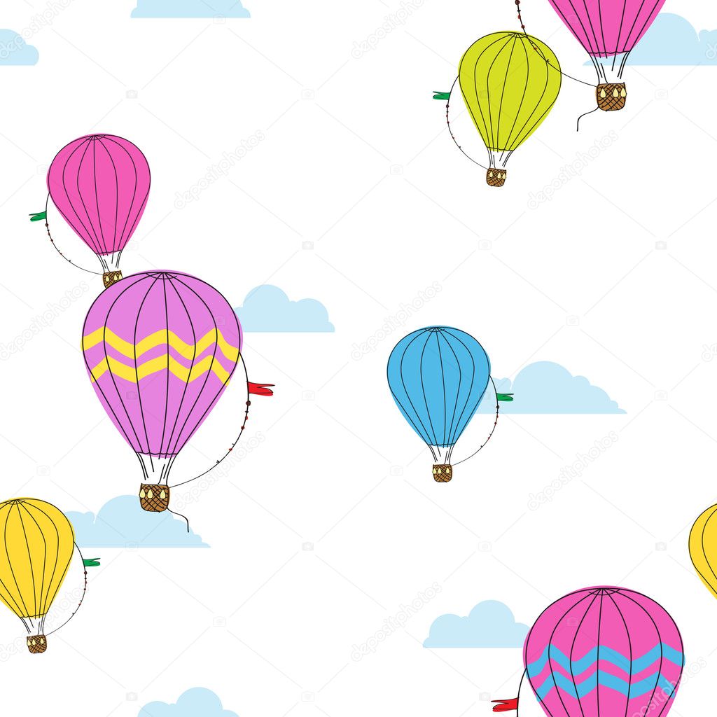 Vector seamless pattern with hot air balloons.