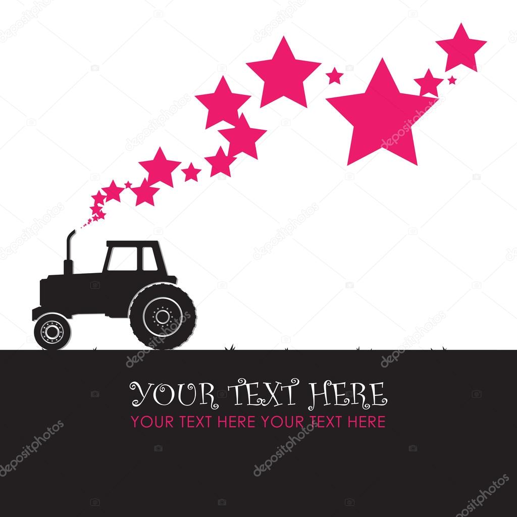 Abstract vector illustration with tractor and stars. Vector illustration. Place for your text.