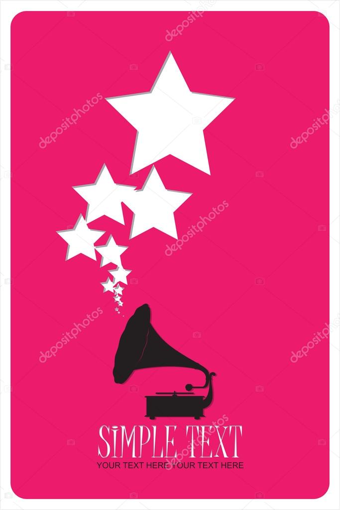 Vintage gramophone with stars. Abstract vector illustration. Place for your text.