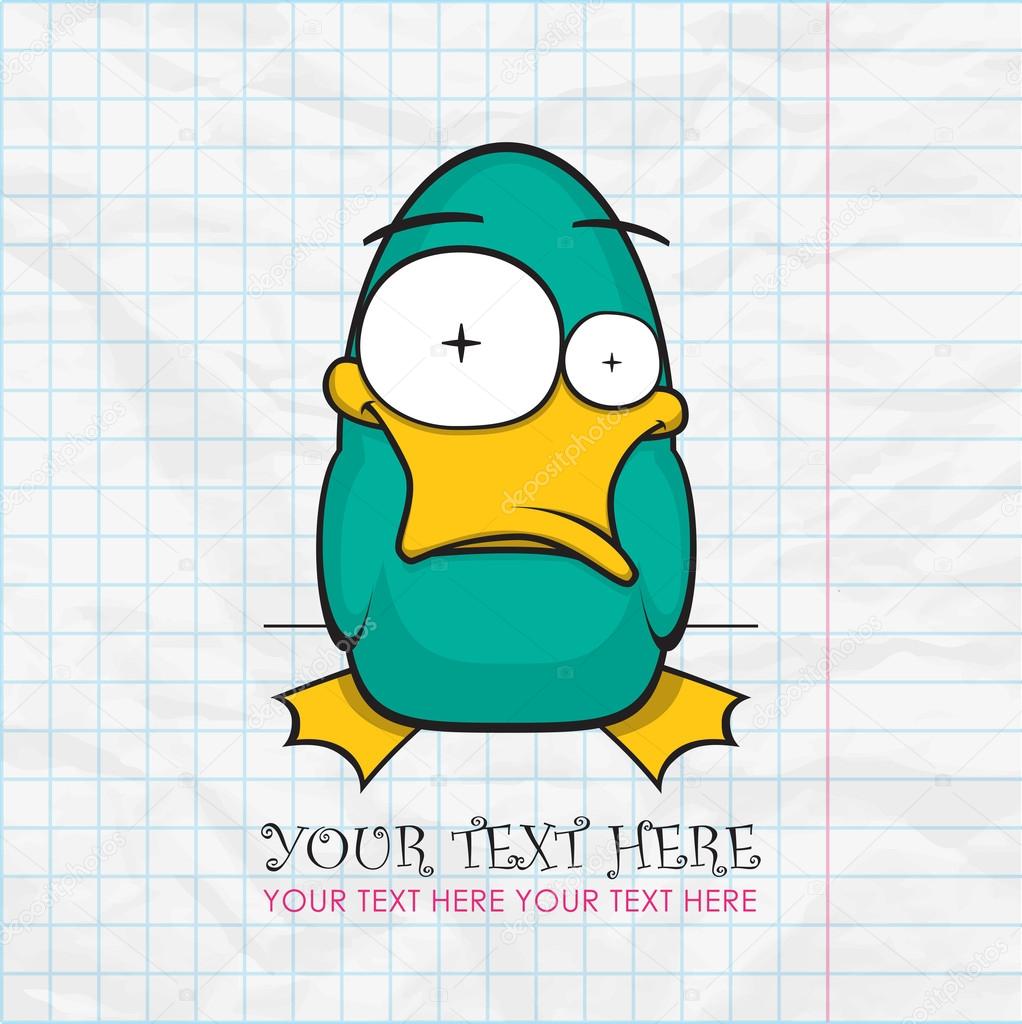 Funny duck on a paper-background. Vector illustration. Place for your text.