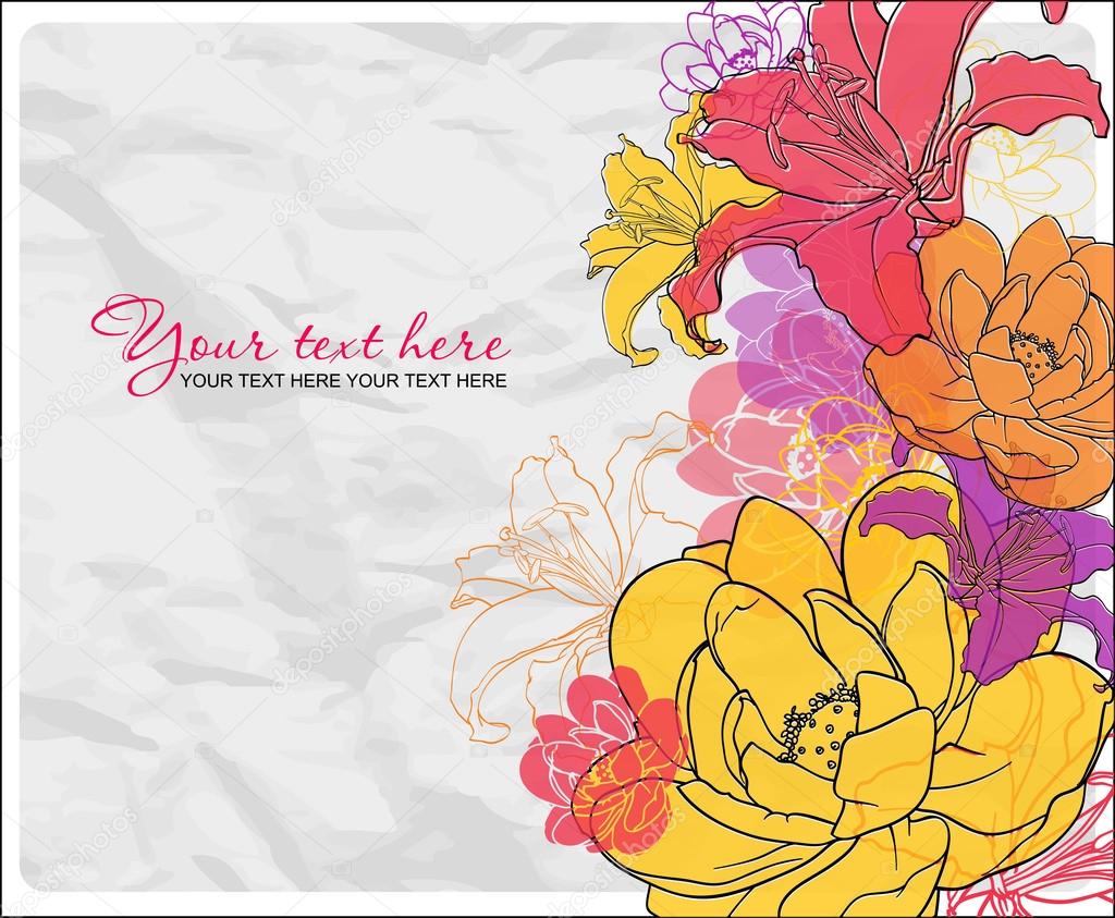 Beautiful flowers on a paper-background. Vector illustration. Place for your text.