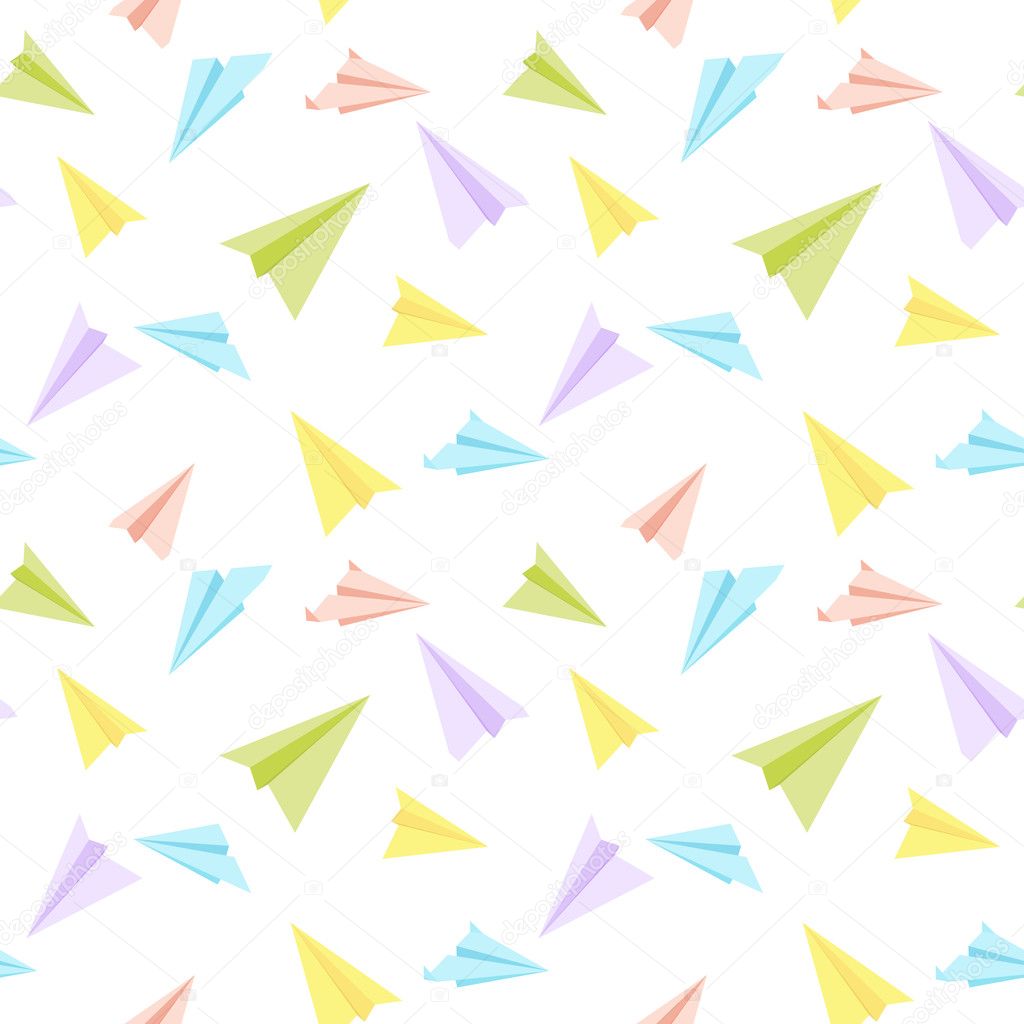 Paper planes seamless texture. Vector.