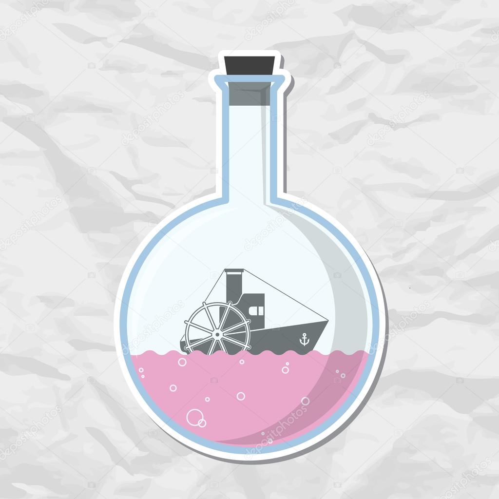 Abstract vector illustration of flask with steamship.