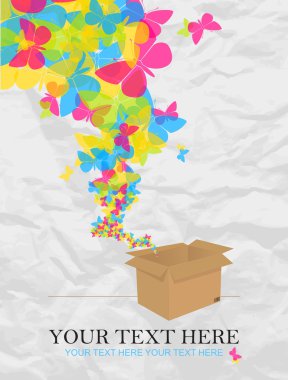 kelebeklerin kutudan kalkıyor. tasarlamak vektör çizim. metin için yer.