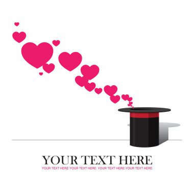 sihirli şapka kapalı çekici kalpleri. vektör çizim. metin için yer