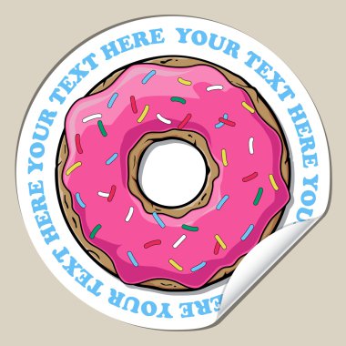 karikatür donut ile vektör etiket. metin için yer.