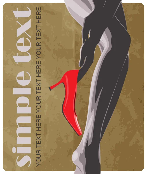 Abstract vector illustration of a sexy girl with red fashion shoes on a paper-background, Lugar para o seu texto . — Vetor de Stock