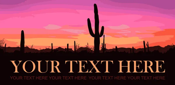 Μεξικανική έρημο ηλιοβασίλεμα με κάκτο. εικονογράφηση φορέας. θέση για το κείμενό σας. — Διανυσματικό Αρχείο