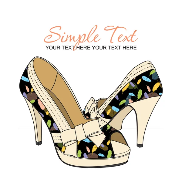 Fashion shoes with feather-print. Vector illustration. Place for your text. — Stock Vector
