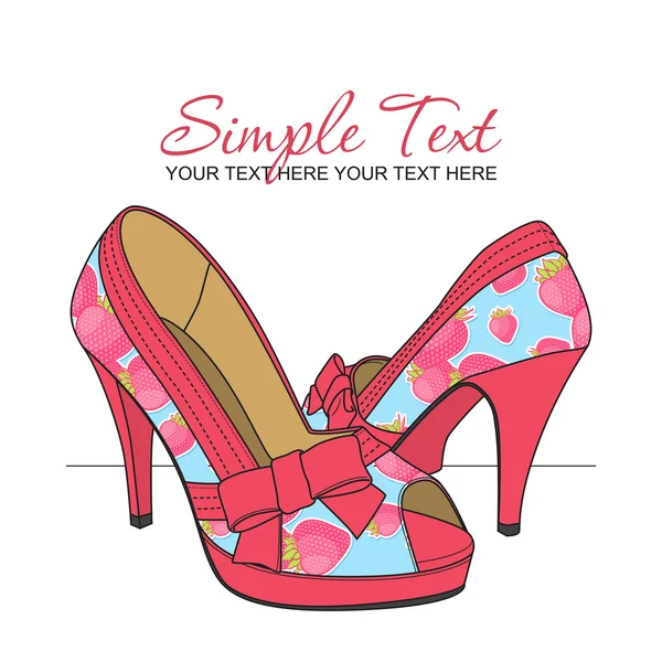 Μόδα παπούτσια με φράουλα-print. εικονογράφηση φορέας. θέση για το κείμενό σας. — Διανυσματικό Αρχείο